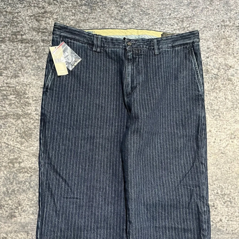 NWT Polo Ralph Lauren Pants Striped‎ Denim Mens 36x34 Blue Made In Italy